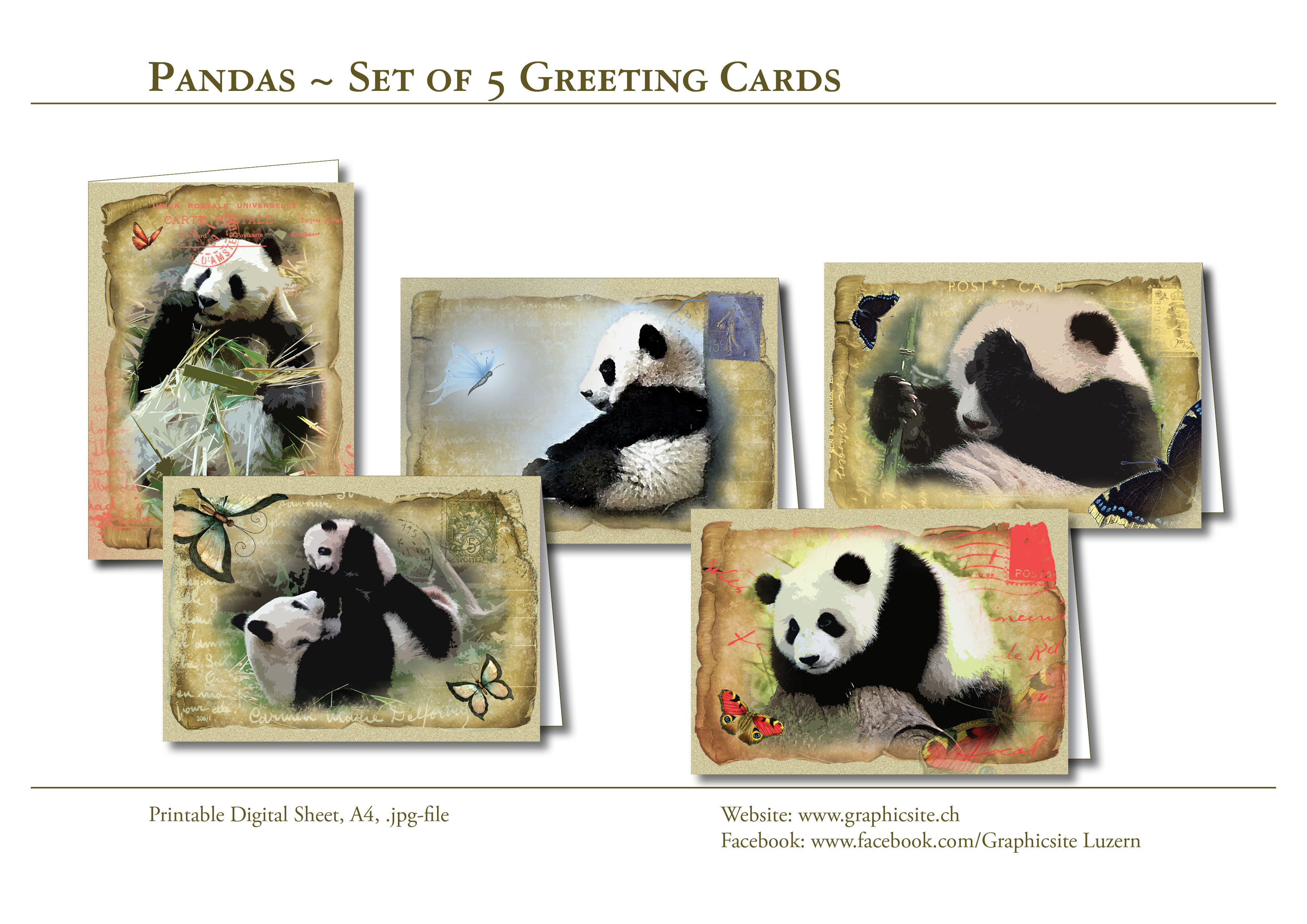 Karten selber drucken - DIN A-Formate - Pandas - Grusskarten, #pandas, #grusskarten, #tiere, #papeterie, #grafiker, #luzern,